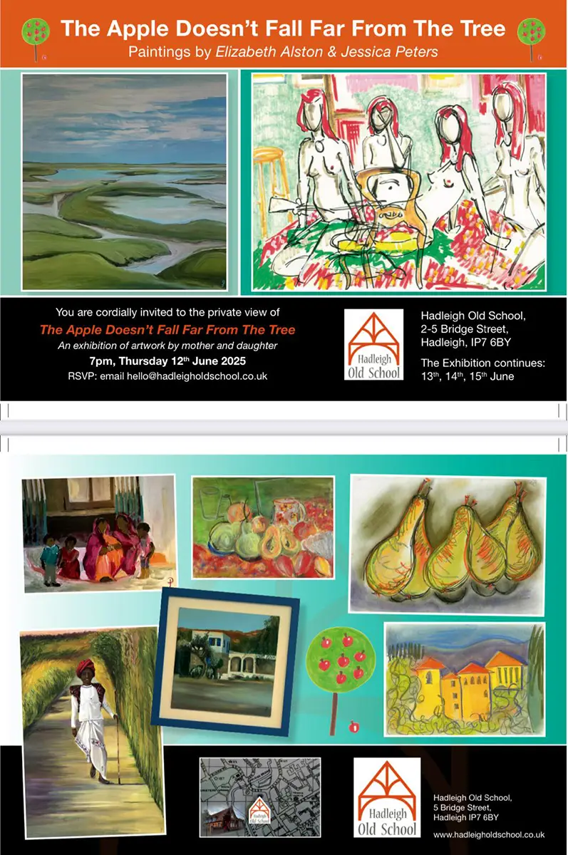 June art Exhibition Hadleigh Old School - Paintings Elizabeth Alston & Jessica Peters